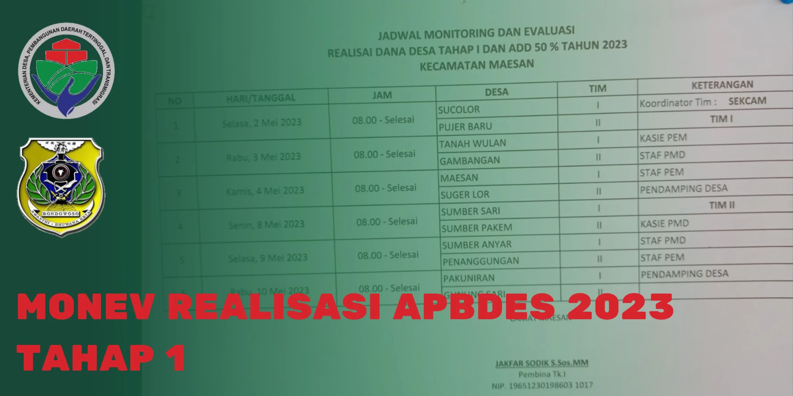 GASPOOL….!!! PROGRES REALISASI KEGIATAN DESA, TIM PENDAMPING DESA DAN KECAMATAN RENCANAKAN MONEV